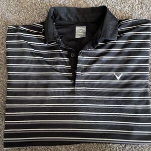 Callaway Opti Dri Golf Shirt Mens L Polo Short Sleeve Black Gray Stripes
